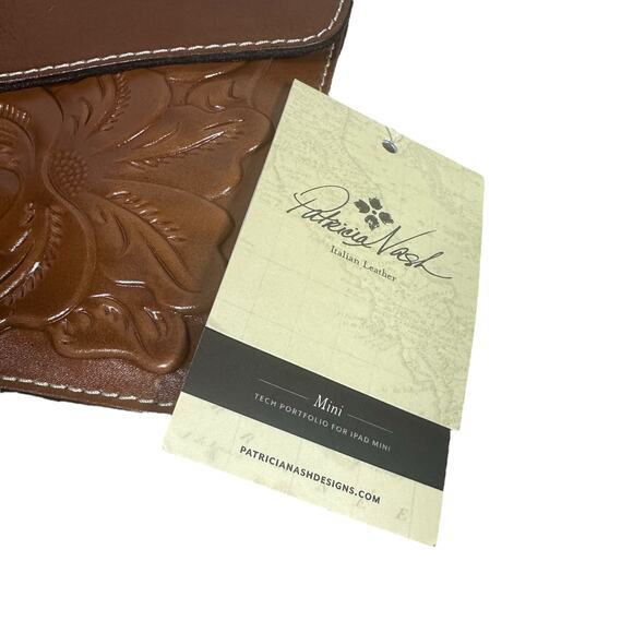 NWT Patricia Nash Women's Mini Tech Portfolio Brown Leather Embossed Design - Picture 3 of 8